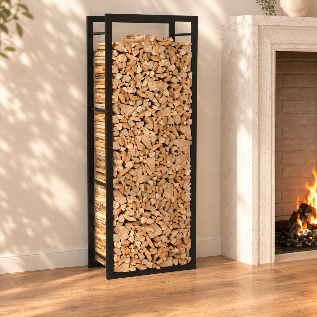 Haardhoutrek staal mat – 50 x 28 x 132 cm / Zwart