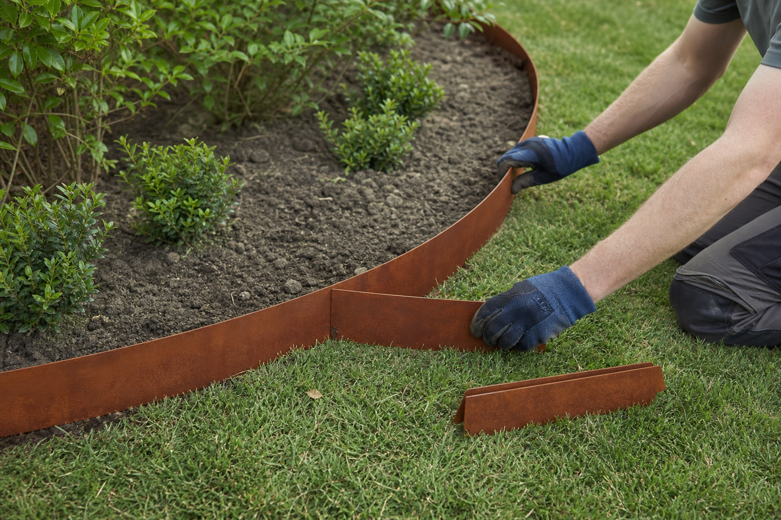 cortenstaal borderrand gamma: praktische toepassing van Borderrand cortenstaal – flexibele tuinrand van 450 cm