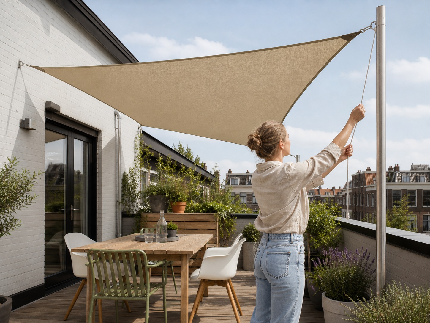 schaduwdoek 4x5 waterdicht: praktische toepassing van Rechthoekig schaduwdoek van Oxford-stof