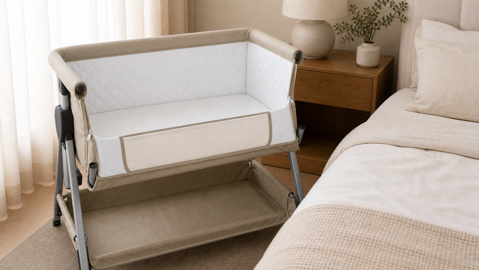 chicco co-sleeper met ademend gaas en opbergruimte