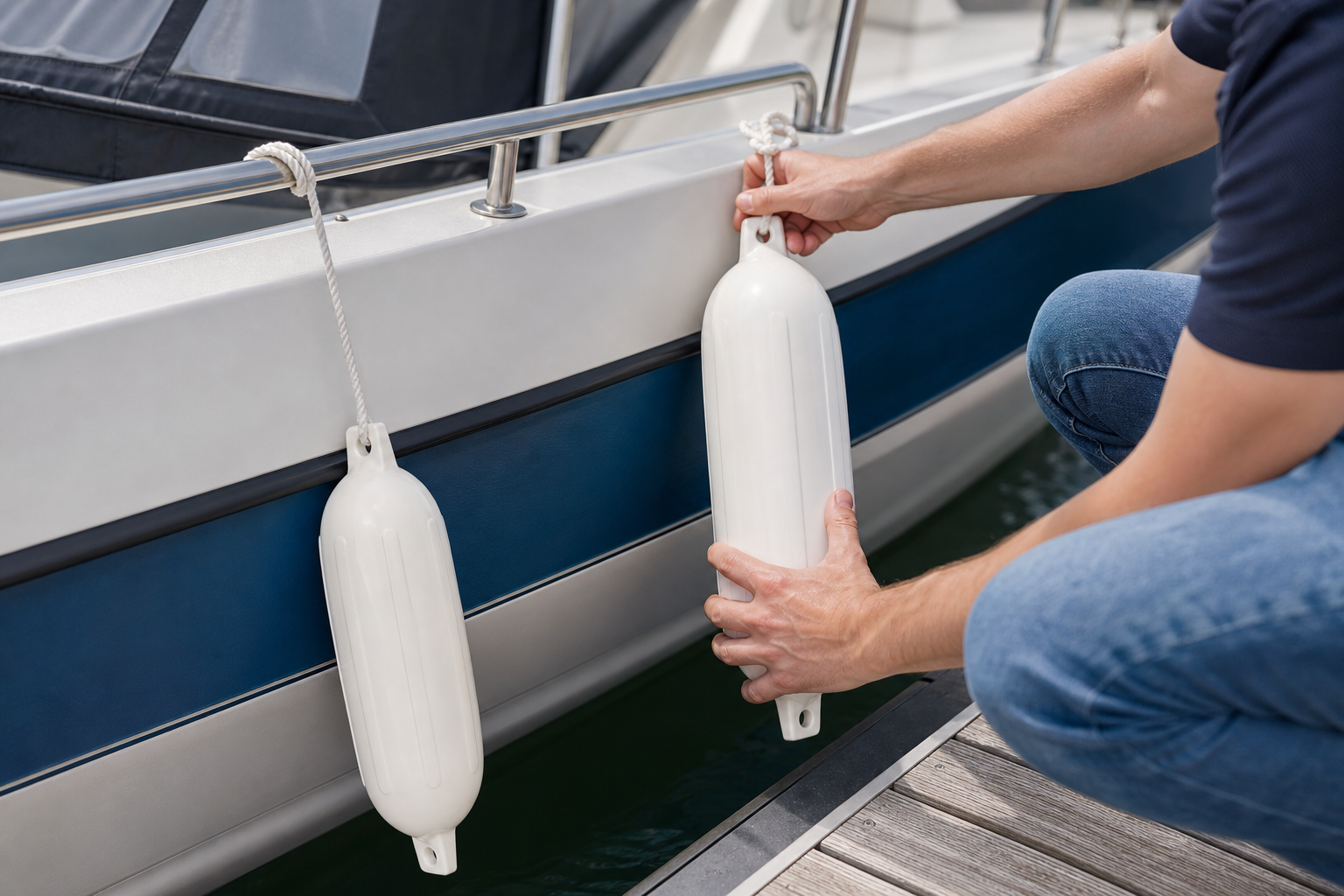 stootwillen 4 halen 3 betalen: praktische toepassing van Bootfenders met touw en pomp – set van 2