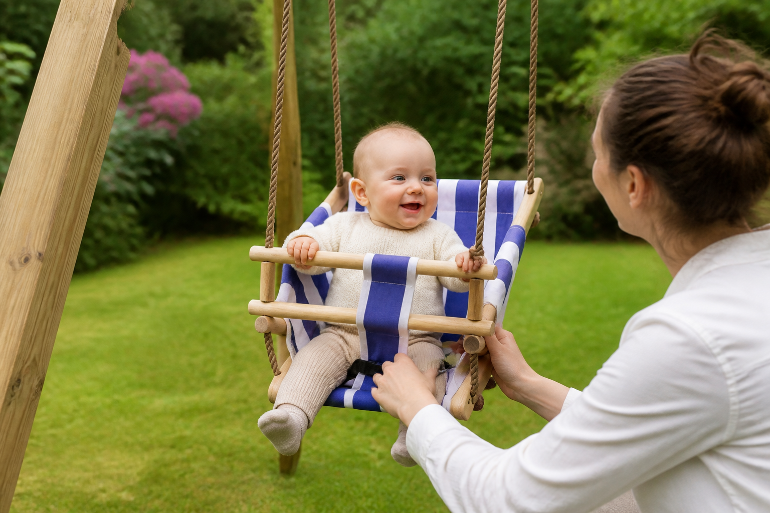 intratuin schommel: praktische toepassing van Babyschommel voor buiten met veiligheidsgordel