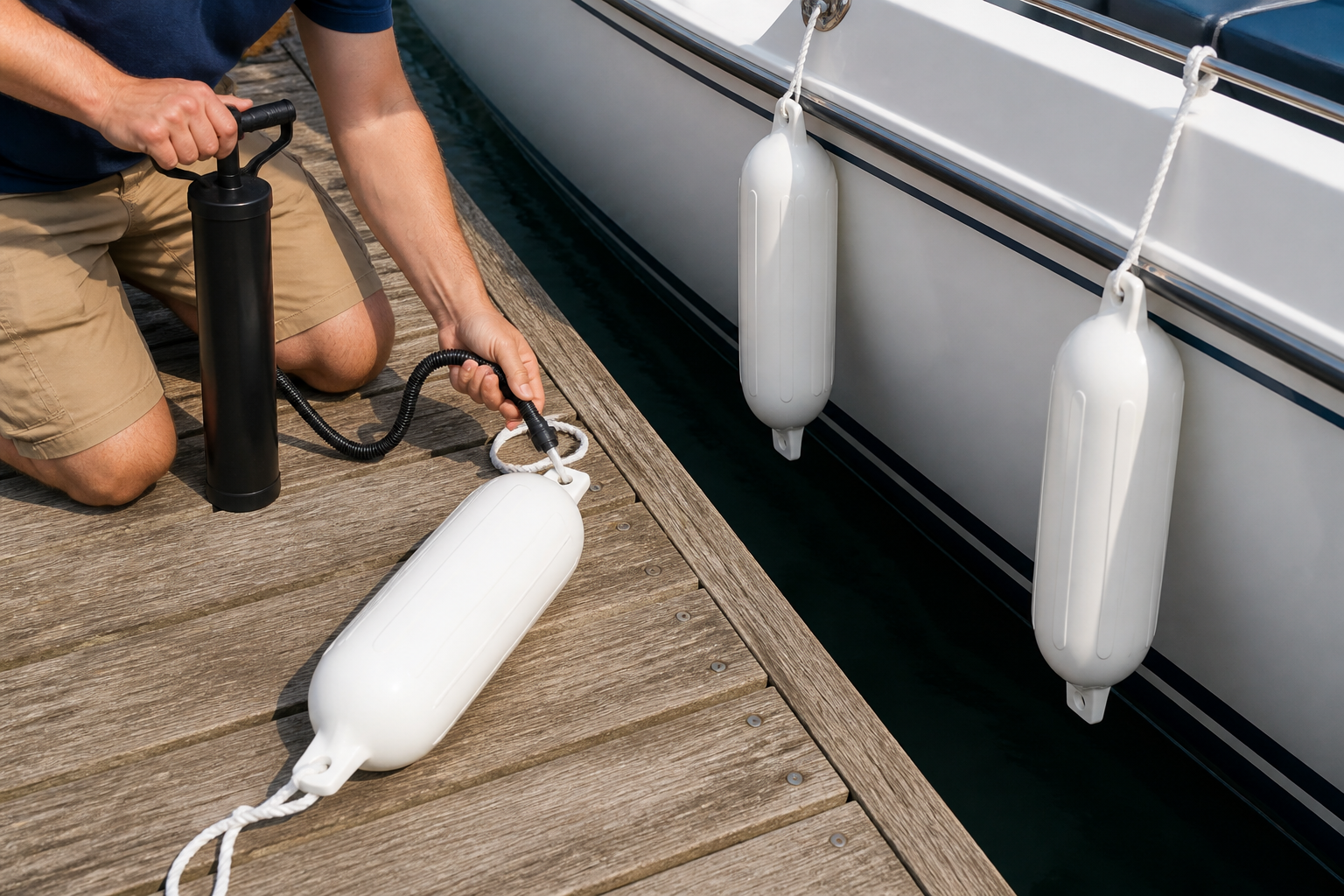 stootwillen kopen: praktische toepassing van Bootfenders met touw en pomp – set van 2