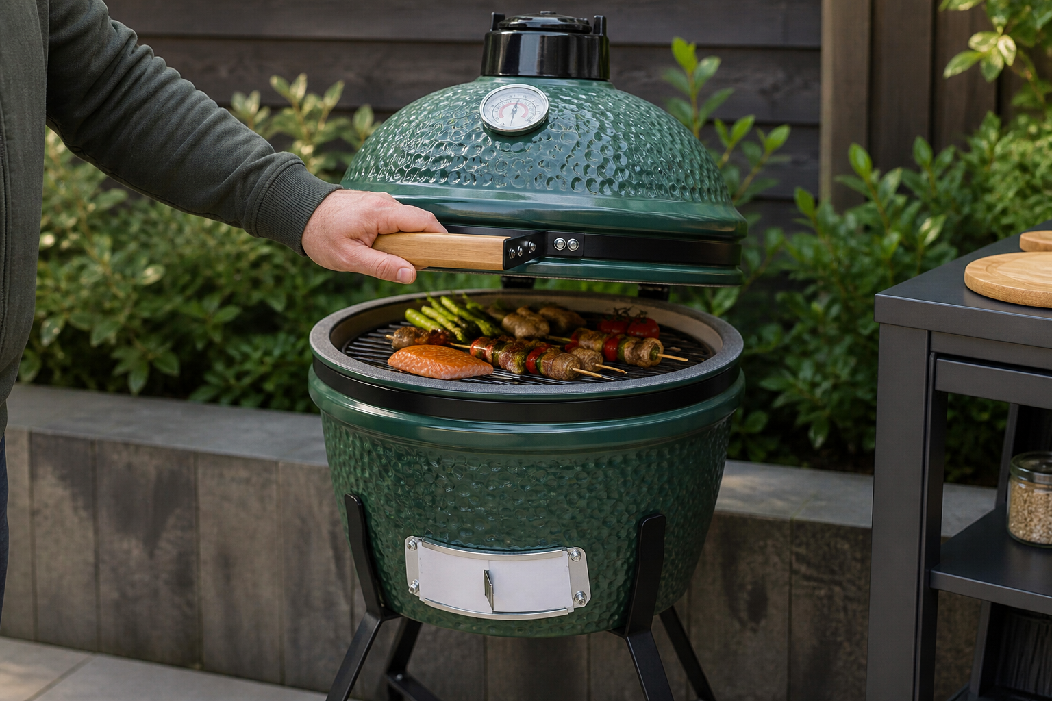 kamado barbecue grill: praktische toepassing van Kamado barbecue 2-in-1 van keramiek