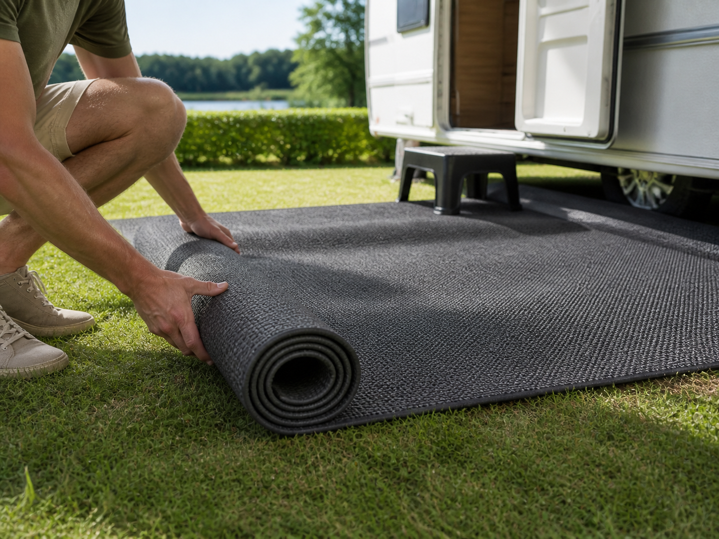 tenttapijt op rol: praktische toepassing van Tenttapijt antraciet – waterdoorlatend HDPE