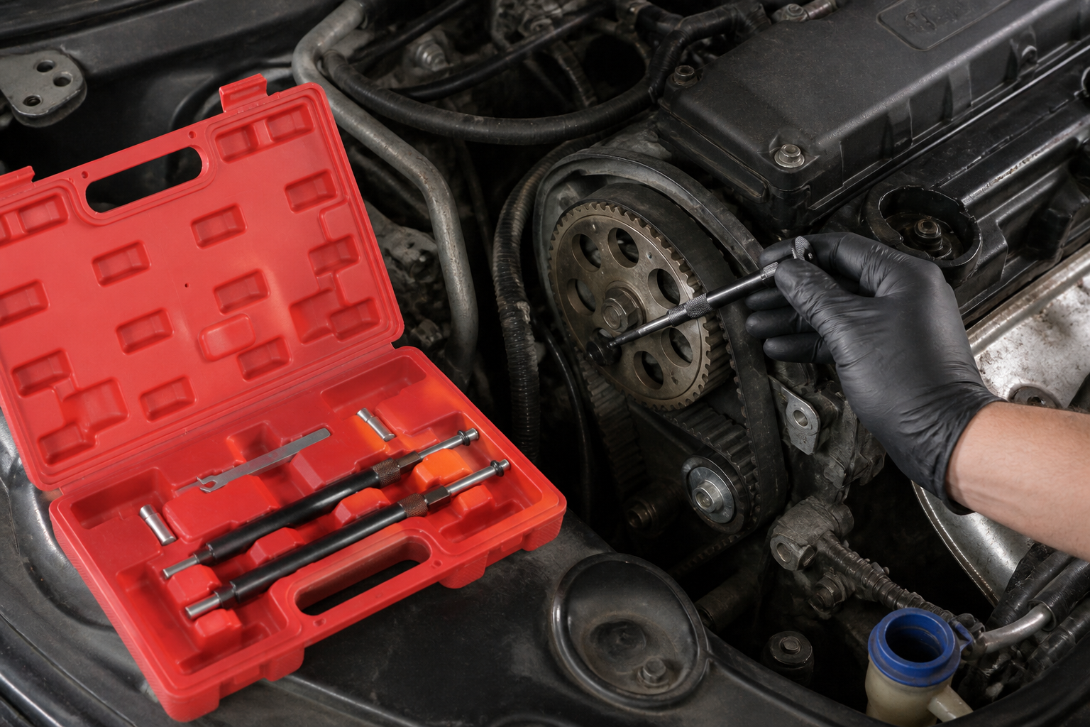 distributieriem timing: praktische toepassing van Distributie timing gereedschap voor Fiat 1.2 16V