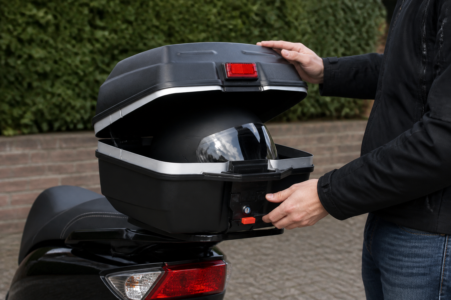 scooter koffer voor helm: praktische toepassing van Motor topkoffer 24 liter voor 1 helm