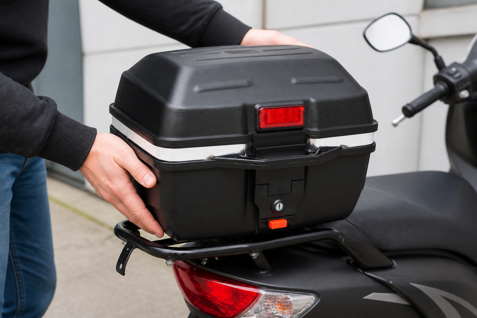 universele topkoffer scooter: praktische toepassing van Motor topkoffer 24 liter voor 1 helm
