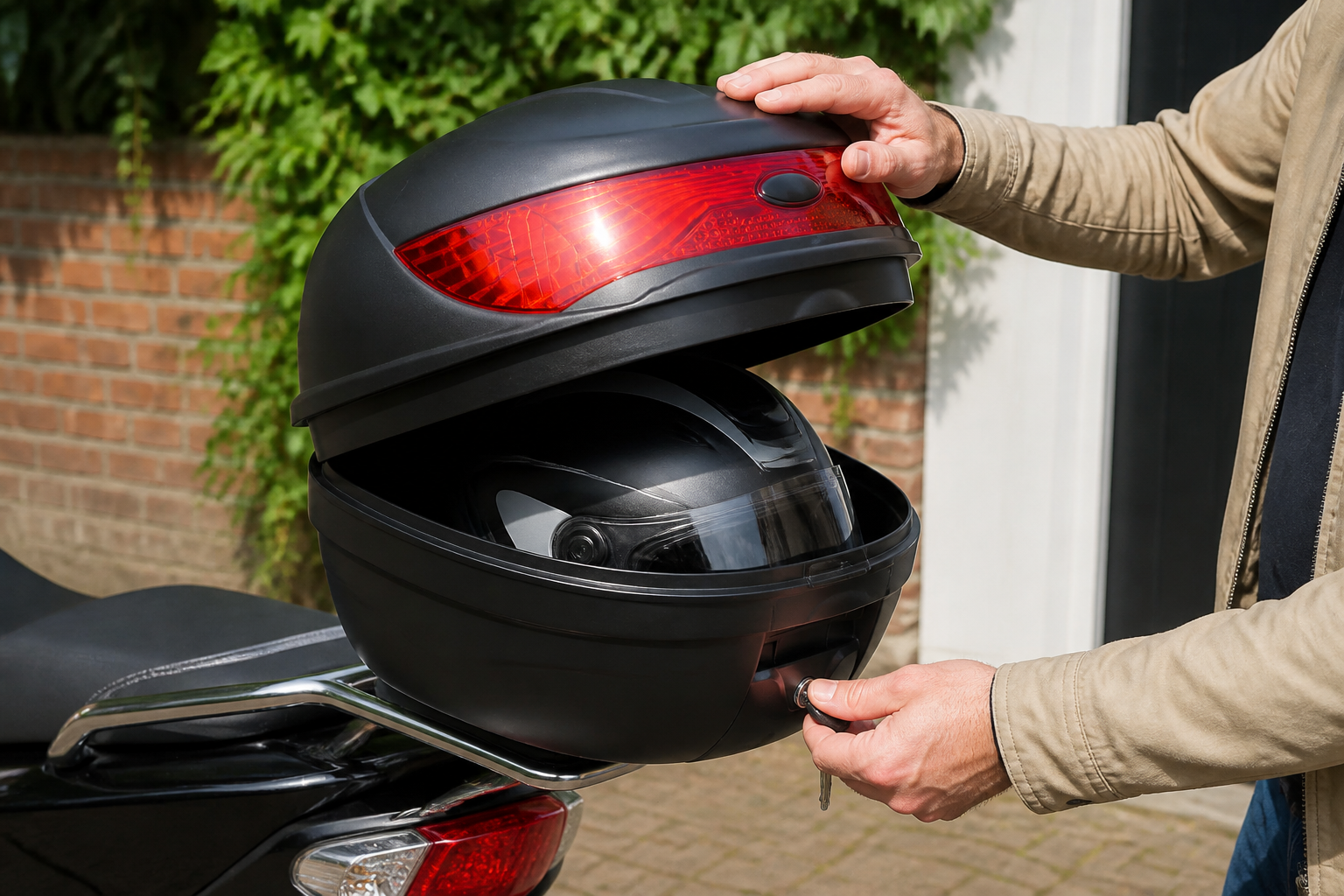 topkoffer 35 of 36 liter vergelijken: praktische toepassing van Motor topkoffer 35 liter voor 1 helm