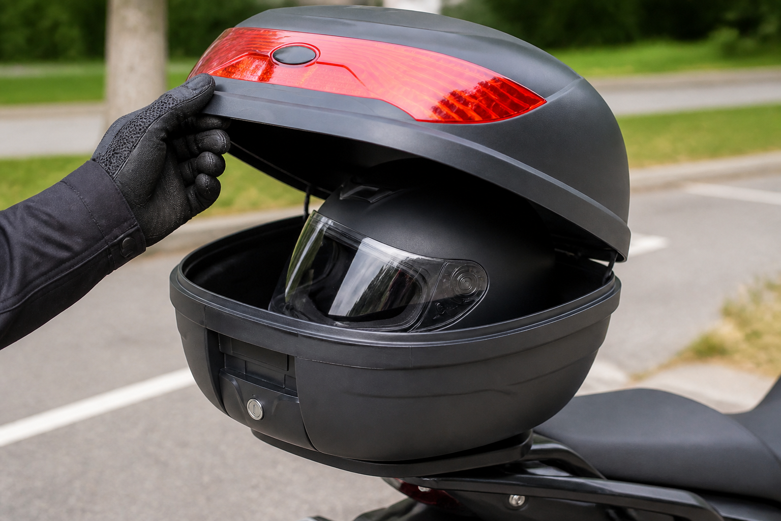 past een integraalhelm in een topkoffer van 35 liter: praktische toepassing van Motor topkoffer 35 liter voor 1 helm