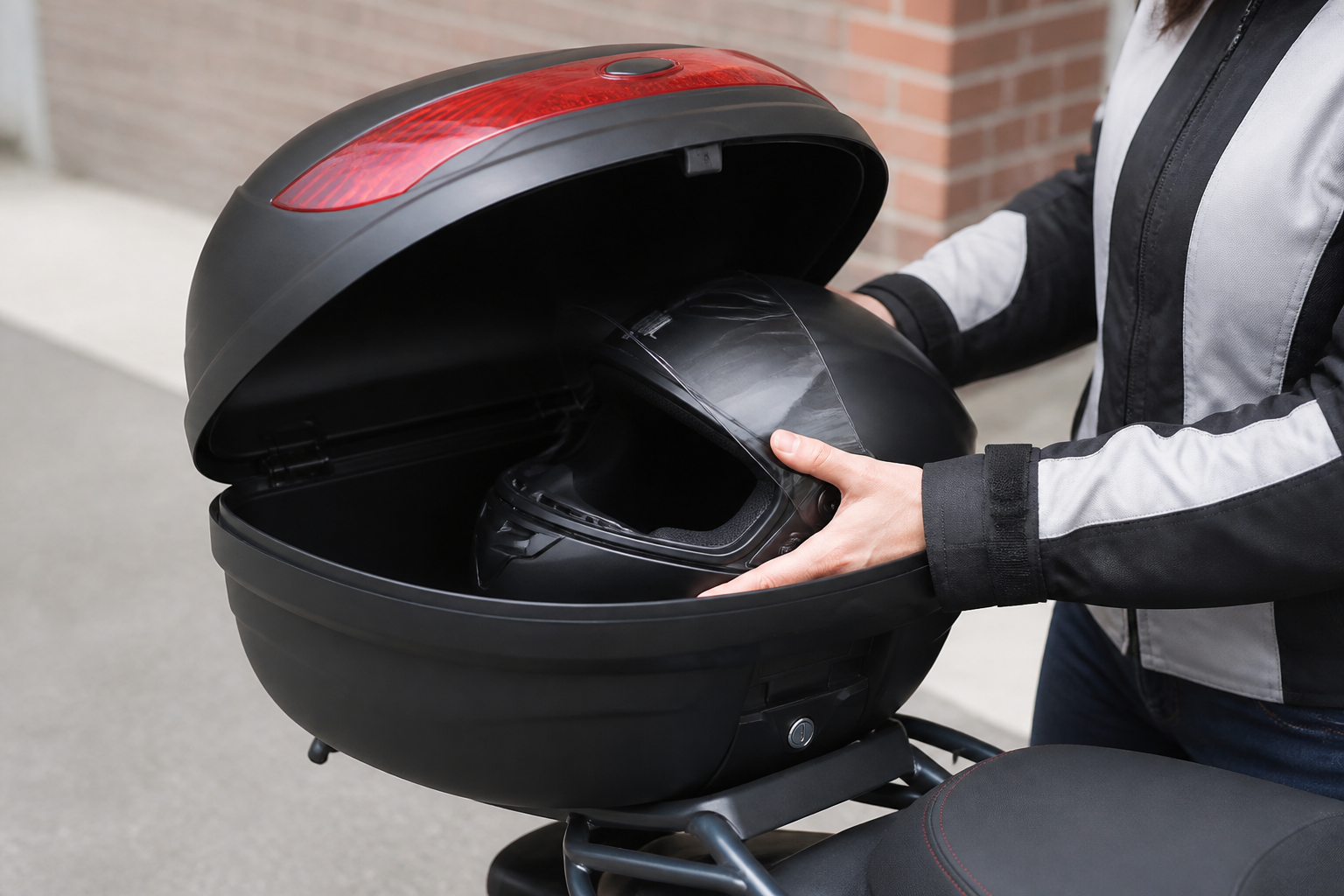 topkoffer 35 liter waterdicht houden: praktische toepassing van Motor topkoffer 35 liter voor 1 helm
