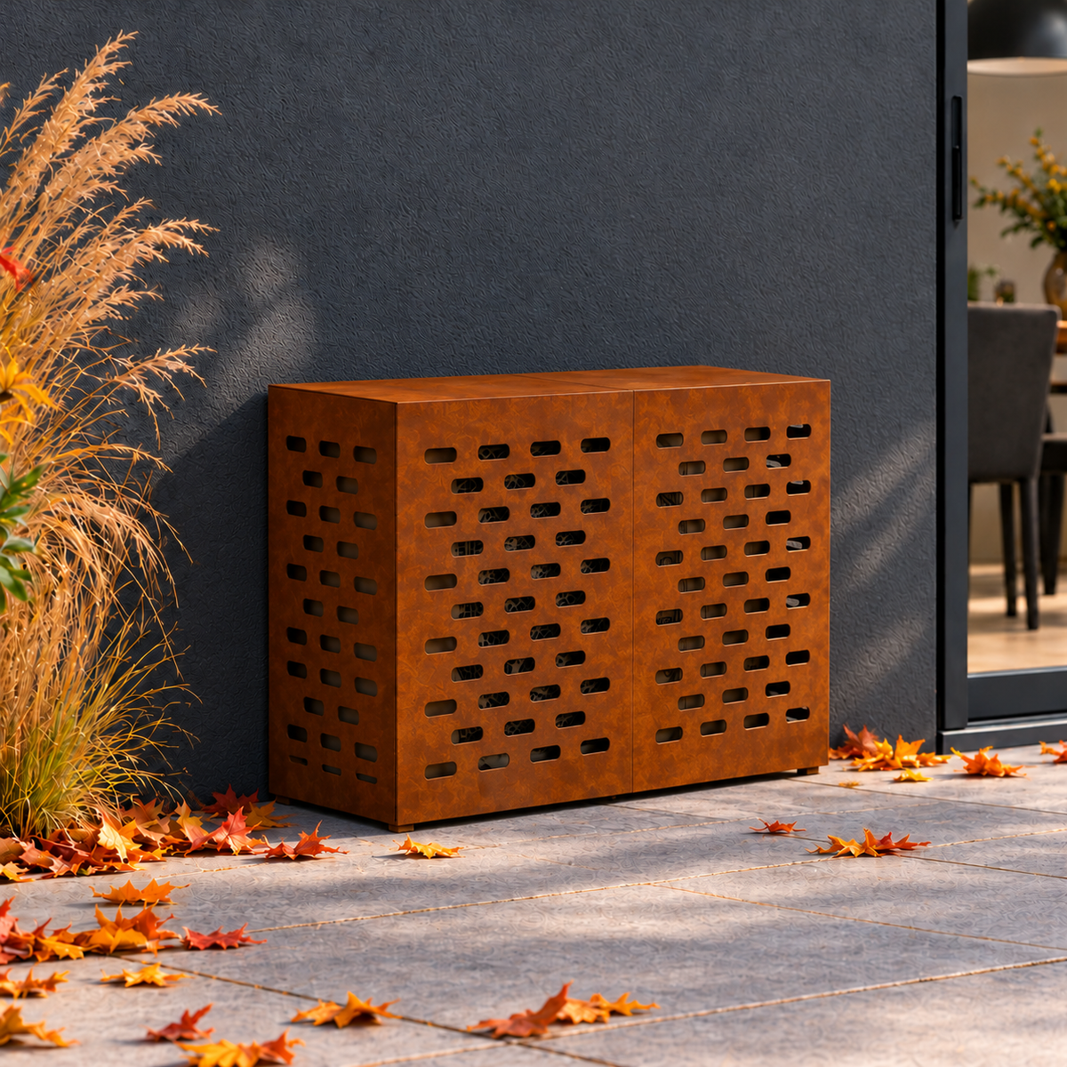 90 x 40 x 60 cm / Cortenstaal / Lineair sleufpatroon — hoofd
