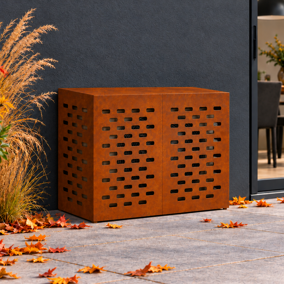 100 x 50 x 70 cm / Cortenstaal / Lineair sleufpatroon — hoofd