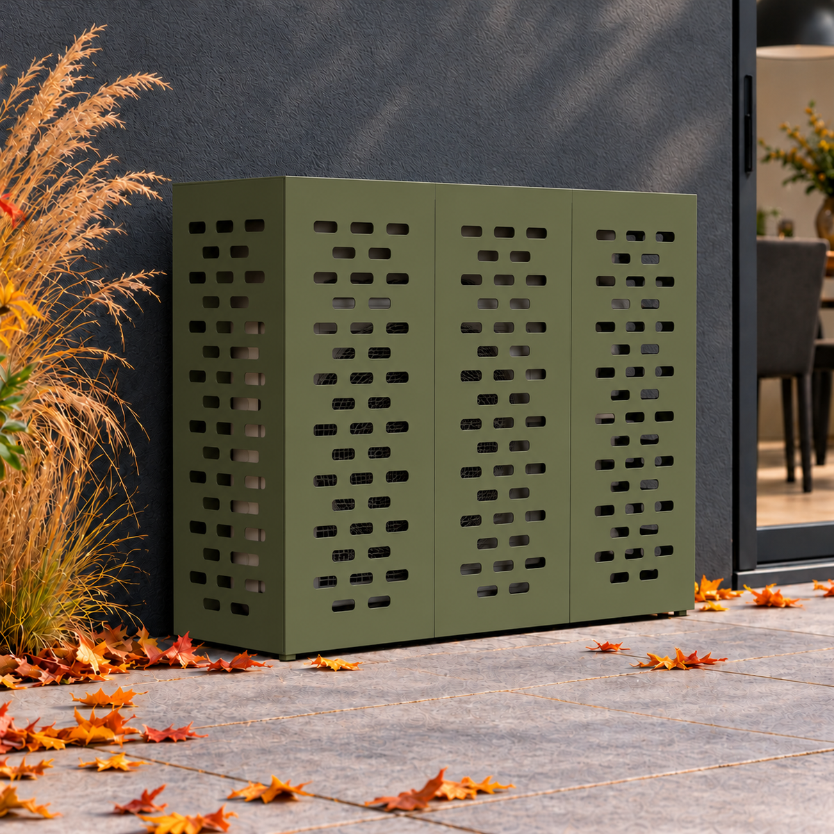 110 x 50 x 105 cm / Olijfgroen / Lineair sleufpatroon — hoofd