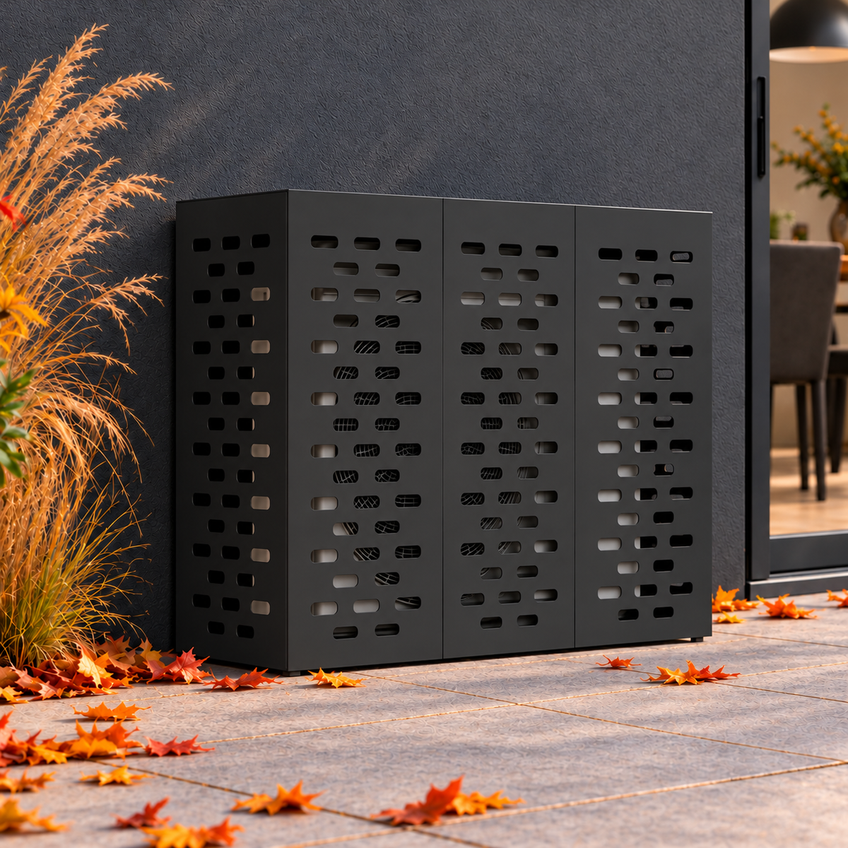 110 x 50 x 105 cm / Zwart / Lineair sleufpatroon — hoofd