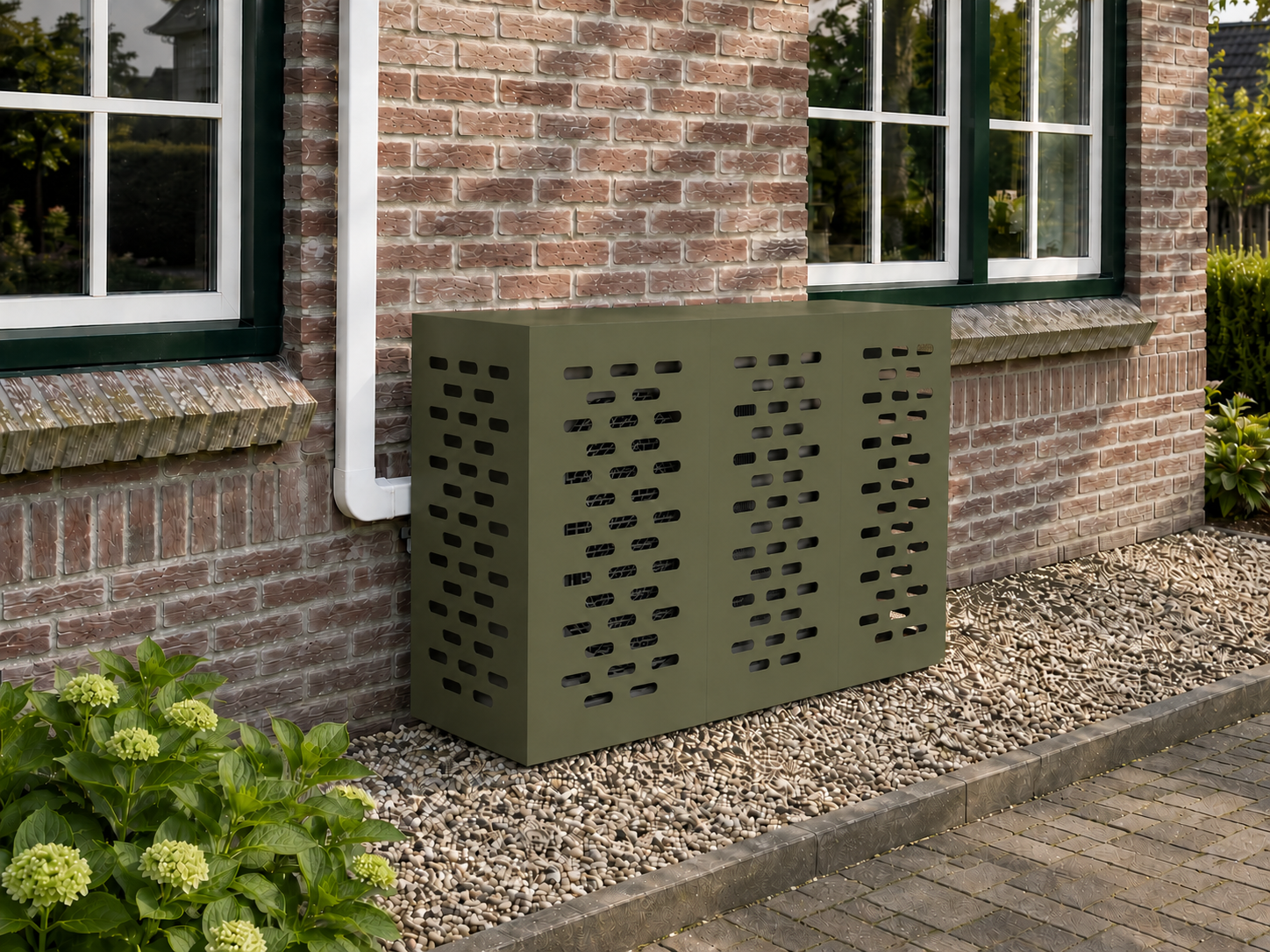 Airco ombouw Olijfgroen Groot (110x50x80 cm) zonder pootjes – gecontroleerde versie